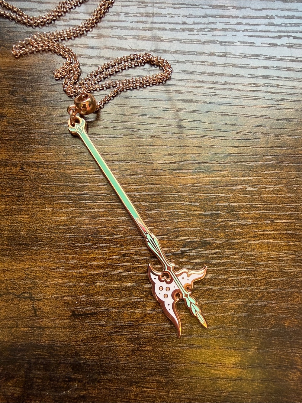Rose Gold color Enamel Spear Necklace with Mint pink Accents halberd medieval